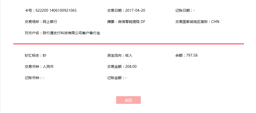 4月20日惠州客戶(hù)轉(zhuǎn)賬208元至微信賬戶(hù)